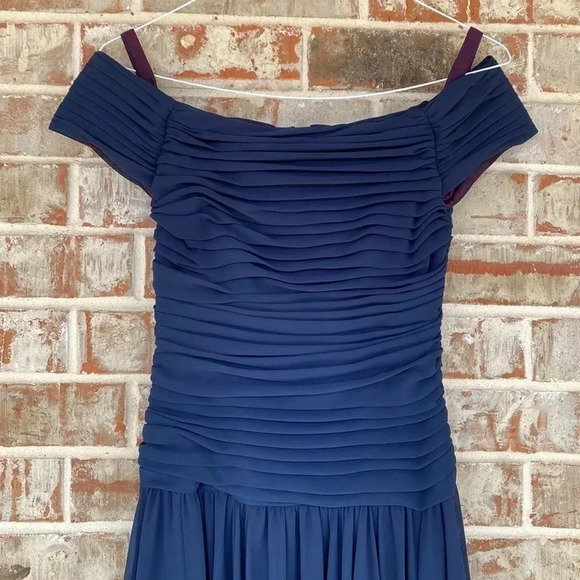 A. J. Bari Navy Pleated Chiffon Bodice Skater Circle Mother of the Bride… - Picture 2 of 7